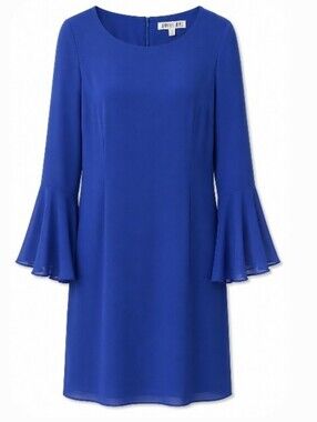 Jennifer Lopez Cobalt Blue Long-Sleeve Bell-Sleeve Shift Dress